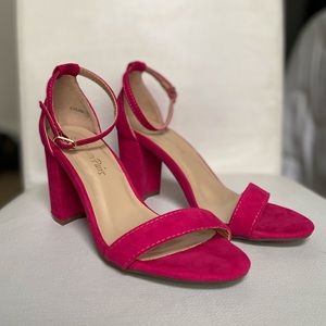 faux suede pink strap heels